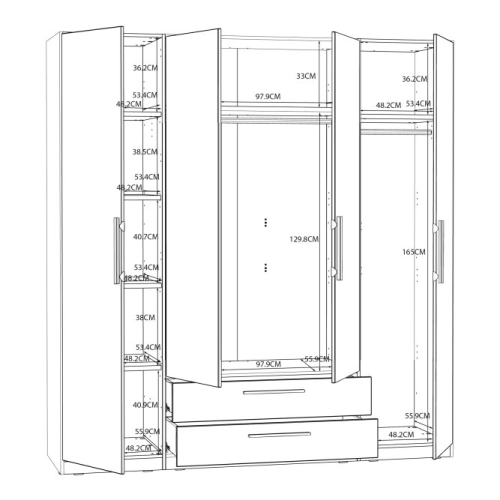Szafa z lustrem i szufladami 200 cm Dąb Sonoma